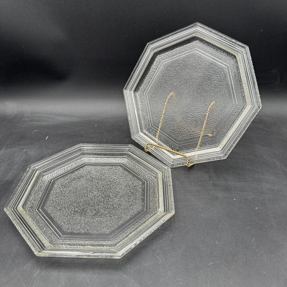 Set/2 Vintage Dinner Plates 9.5" Octagon Clear by Anchor Hocking